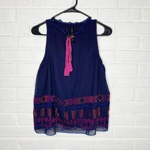Ban Jara Embroidered Navy High Neck Tank Top size XS